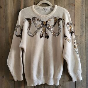Vintage Western Connection Sweater M Medium Sequins Bows